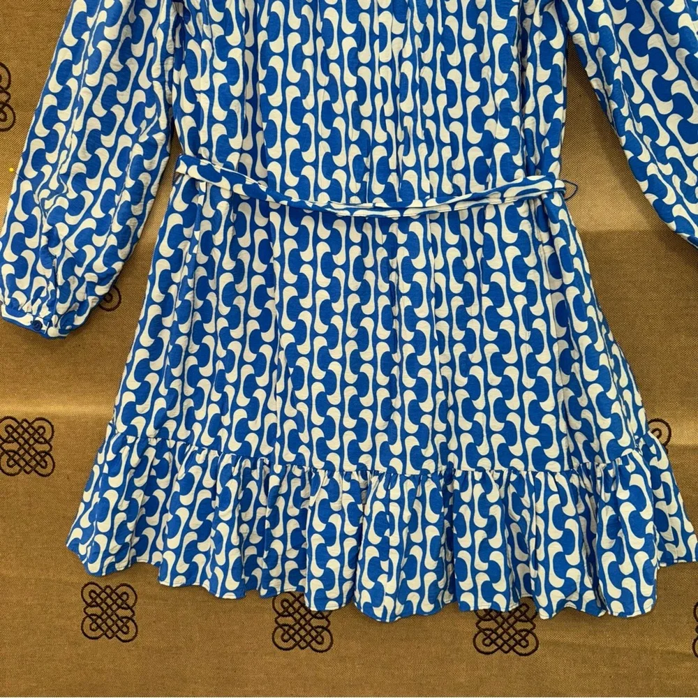 Zara Blue/White Geometric Belted Mini Dress Size XS
Excellent Condition - Picture 12 of 16